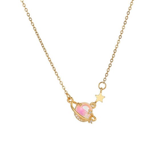 Titanium Steel Women's Color Changing Planet Necklace With Geometric Design And Diamond Treatment
