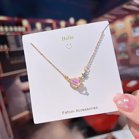 Titanium Steel Women's Color Changing Planet Necklace With Geometric Design And Diamond Treatment