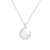 Titanium Steel Women's Cross Chain Necklace With Copper Microinlay Moon Pendant And Geometric Design Inlaid Zircon