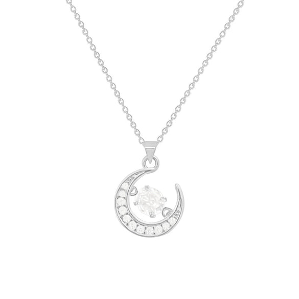 Titanium Steel Women's Cross Chain Necklace With Copper Microinlay Moon Pendant And Geometric Design Inlaid Zircon