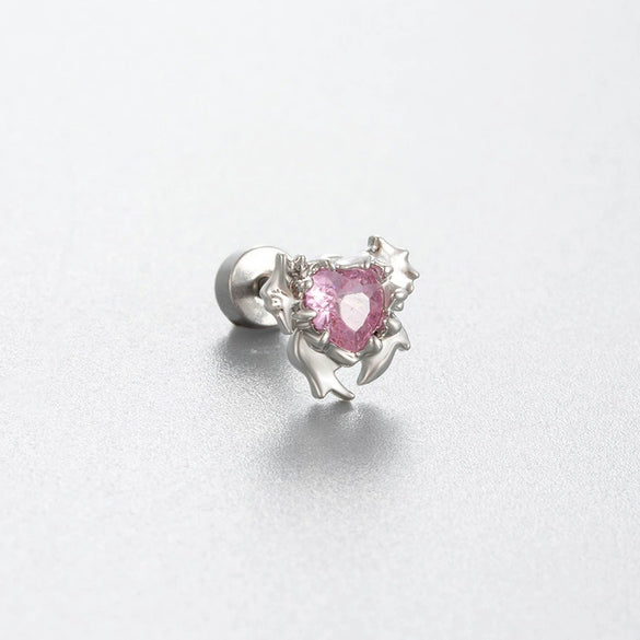 Titanium Steel Women's Cute Bear Pink Bow Zircon Earrings