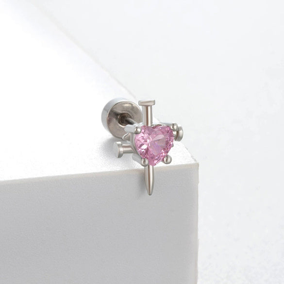 Titanium Steel Women's Cute Bear Pink Bow Zircon Earrings
