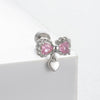 Titanium Steel Women's Cute Bear Pink Bow Zircon Earrings