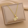 Titanium Steel Women's Double Fourleaf Clover Pendant Necklace Mixed Gem Inlay Geometric Electroplating Simple Style