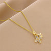 Titanium Steel Women's Double Fourleaf Clover Pendant Necklace Mixed Gem Inlay Geometric Electroplating Simple Style