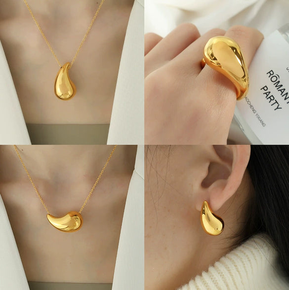 316L Stainless Steel Women's Earrings With Love Bell And Water Drop Pattern Electroplating Design High Sense Style