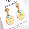 Titanium Steel Women's Earrings With Natural Stone Fanshaped Electroplated Cartoon Character Geometric Animal And Zodiac Patterns