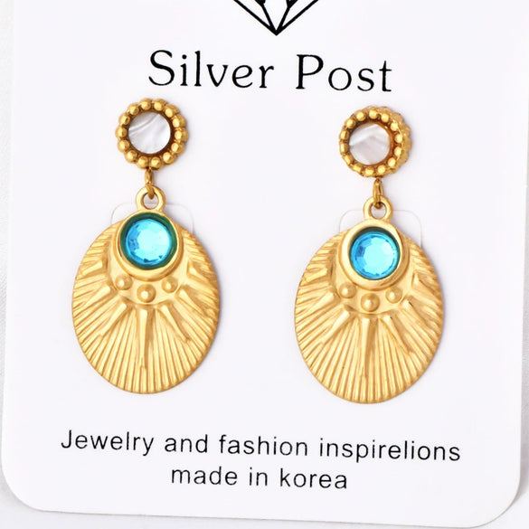 Titanium Steel Women's Earrings With Natural Stone Fanshaped Electroplated Cartoon Character Geometric Animal And Zodiac Patterns