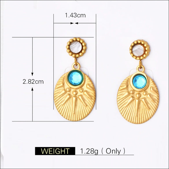 Titanium Steel Women's Earrings With Natural Stone Fanshaped Electroplated Cartoon Character Geometric Animal And Zodiac Patterns