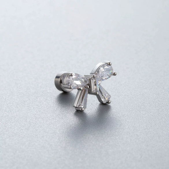 Titanium Steel Women's Earrings With Zirconia Bow And Drop Shape Design