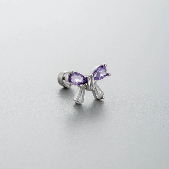 Titanium Steel Women's Earrings With Zirconia Bow And Drop Shape Design