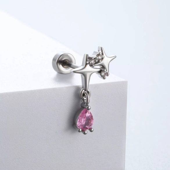 Titanium Steel Women's Earrings With Zirconia Bow And Drop Shape Design