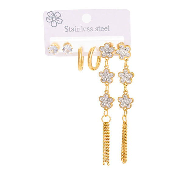 Titanium Steel Women's Elegant Love Zircon Earrings With Geometric Moon Square Long Tassel Electroplating Design