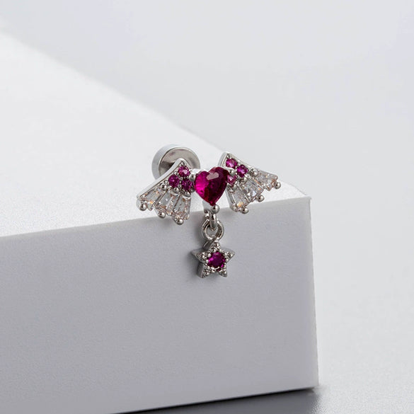 Titanium Steel Women's Fairy Style Heart Shape Zircon Earrings