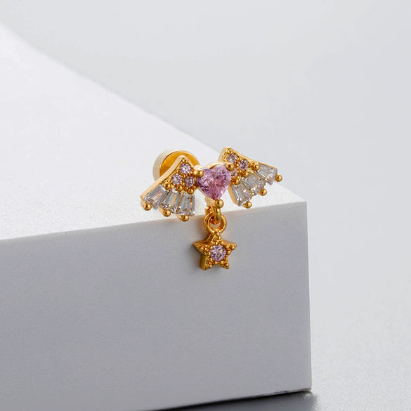 Titanium Steel Women's Fairy Style Heart Shape Zircon Earrings