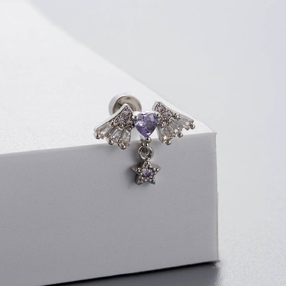 Titanium Steel Women's Fairy Style Heart Shape Zircon Earrings