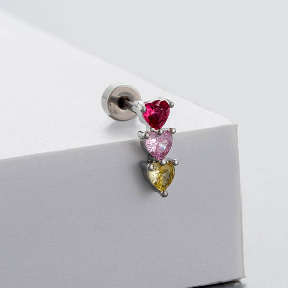 Titanium Steel Women's Fairy Style Screw Ear Nail With Zircon Butterfly And Love Flower Design
