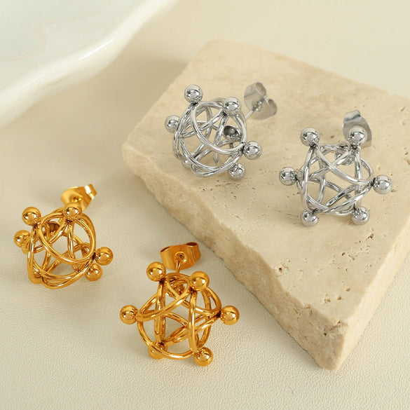 316L Stainless Steel Women's Fashion Geometric Hollow Ball Welding Electroplated Earrings