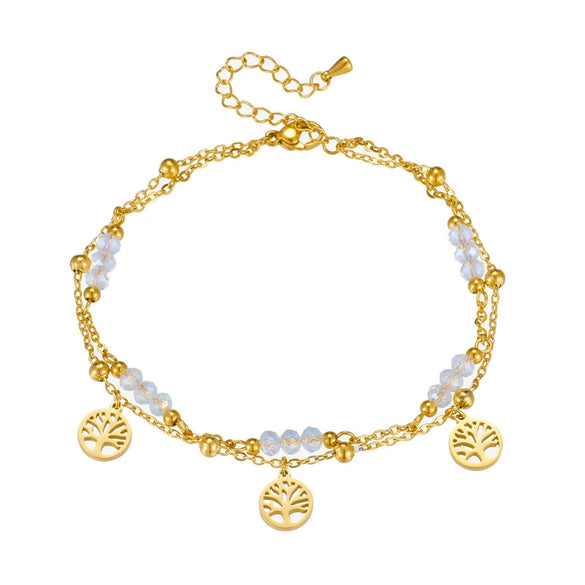 Titanium Steel Women's Fashion Light Luxury Life Tree Crystal Beaded Anklet