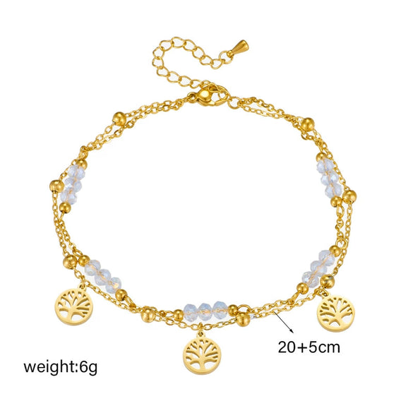 Titanium Steel Women's Fashion Light Luxury Life Tree Crystal Beaded Anklet