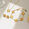 Titanium Steel Women's Fashion Versatile Laser Fourleaf Flower Set With Necklace Bracelet Earrings And Electroplating