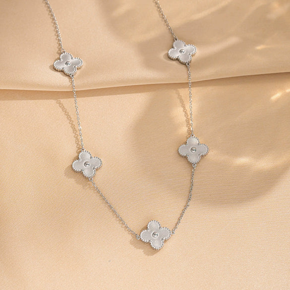 Titanium Steel Women's Fashion Versatile Laser Fourleaf Flower Set With Necklace Bracelet Earrings And Electroplating