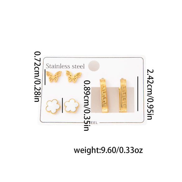 Titanium Steel Women's Fashionable Classic Geometric Fiveleaf Flower Cut Out Butterfly Oval Earrings Electroplated