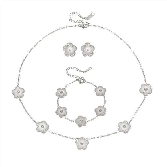 Titanium Steel Women's Five Leaf Clover Jewelry Set With Necklace Earrings And Bracelet