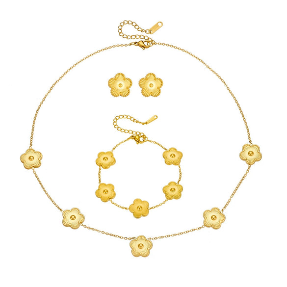 Titanium Steel Women's Five Leaf Clover Jewelry Set With Necklace Earrings And Bracelet