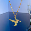 Titanium Steel Women's Flying Bird Woodpecker Microinlaid Real Gold Geometric Necklace With Diamond Design