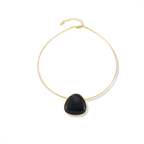 Titanium Steel Women's Geometric Black Onyx Inlaid Pendant Necklace With Electroplating Treatment