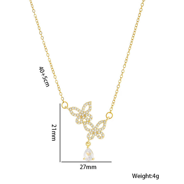 Titanium Steel Women's Geometric Butterfly Zircon Necklace With Diamond Design