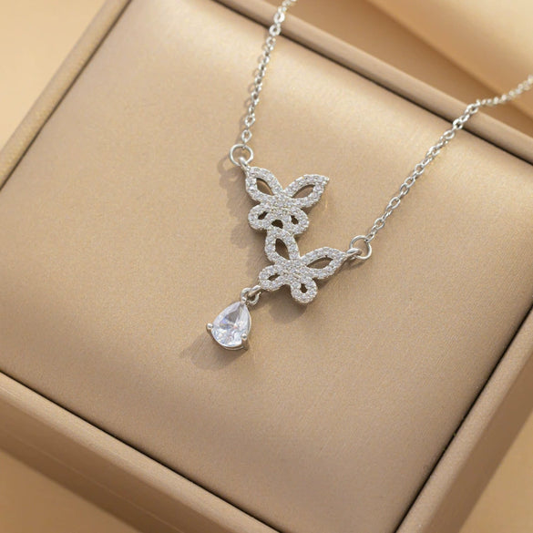Titanium Steel Women's Geometric Butterfly Zircon Necklace With Diamond Design