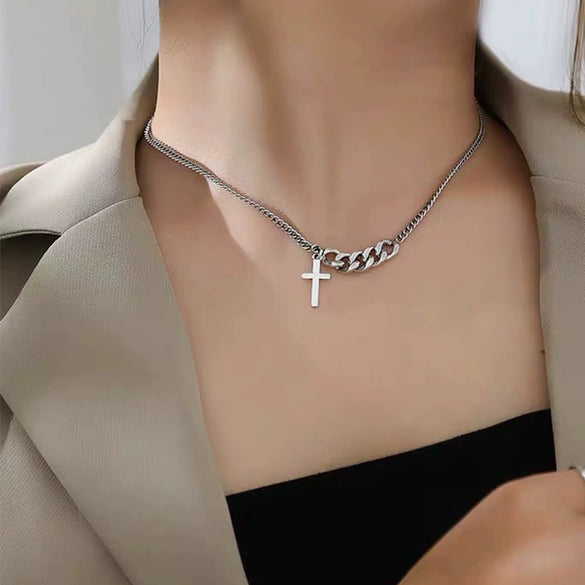 Titanium Steel Women's Geometric Cross Mirror Polished Necklace