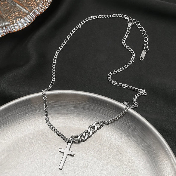 Titanium Steel Women's Geometric Cross Mirror Polished Necklace