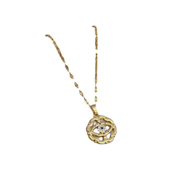 Titanium Steel Women's Geometric Diamond Microinlaid Devil's Eye Necklace Copper Plated Gold Pendant