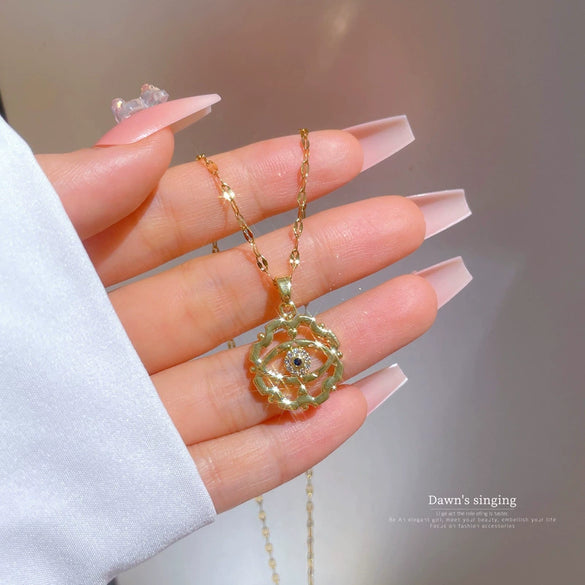 Titanium Steel Women's Geometric Diamond Microinlaid Devil's Eye Necklace Copper Plated Gold Pendant