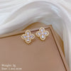 Titanium Steel Women's Geometric Four Leaf Flower Zircon Earrings Necklace Set With Electroplating