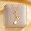 Titanium Steel Women's Geometric Fourleaf Clover Pendant Necklace With Diamondplated Goldplated Tassel And Copper Pendant