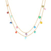 Titanium Steel Women's Geometric Inlaid Colorful Zircon Multilayer Stacked Fashion Necklace 18K Gold Plated