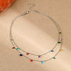 Titanium Steel Women's Geometric Inlaid Colorful Zircon Multilayer Stacked Fashion Necklace 18K Gold Plated