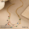 Titanium Steel Women's Geometric Inlaid Colorful Zircon Multilayer Stacked Fashion Necklace 18K Gold Plated