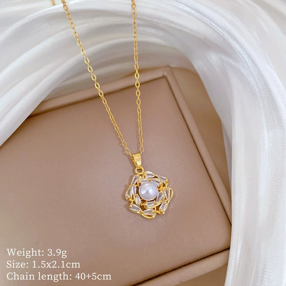 Titanium Steel Women's Geometric Light Luxury Electroplating Necklace Earrings Set