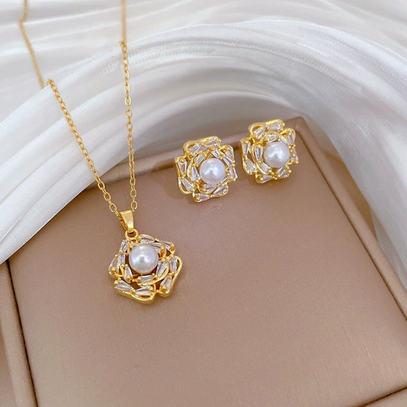 Titanium Steel Women's Geometric Light Luxury Electroplating Necklace Earrings Set