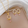 Titanium Steel Women's Geometric Light Luxury Full Diamond Water Drops Earrings Necklace Set With Electroplating