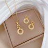 Titanium Steel Women's Geometric Light Luxury Jewelry Set With Electroplating Necklace Earrings Ring Chain