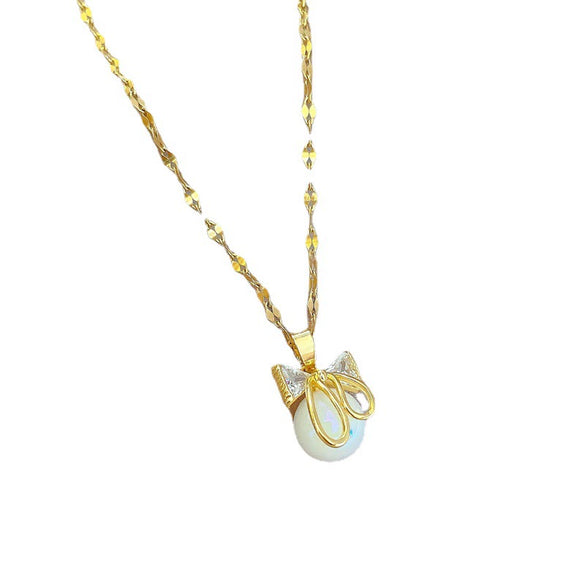 Titanium Steel Women's Geometric Mermaid Butterfly Microinlaid Real Gold Necklace With Diamond Design