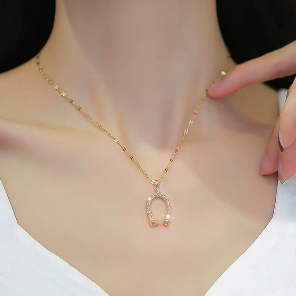 Titanium Steel Women's Geometric Micro Inlay Real Gold Necklace With Diamond Treatment