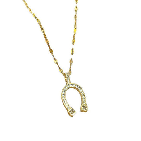 Titanium Steel Women's Geometric Micro Inlay Real Gold Necklace With Diamond Treatment