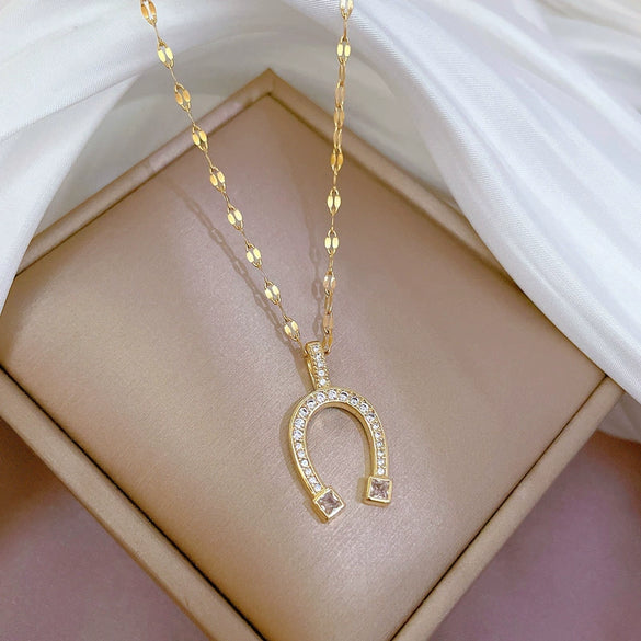 Titanium Steel Women's Geometric Micro Inlay Real Gold Necklace With Diamond Treatment